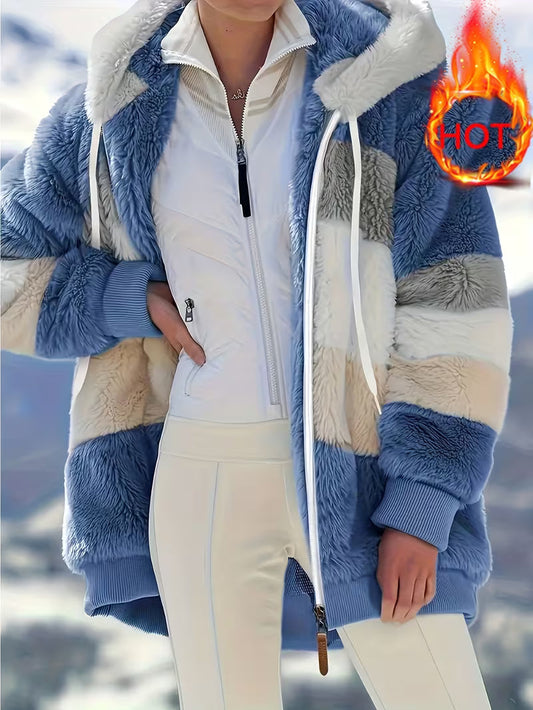 Women’s Plush Faux Fur Hooded Coat – Warm Winter Outerwear