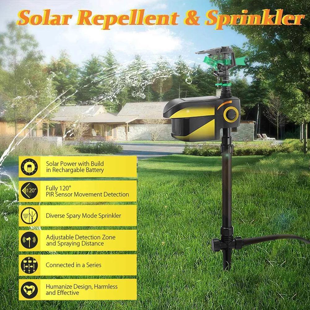 Solar Powered Motion Activated Sprinkler with 300 Degree Coverage and Adjustable Sensitivity