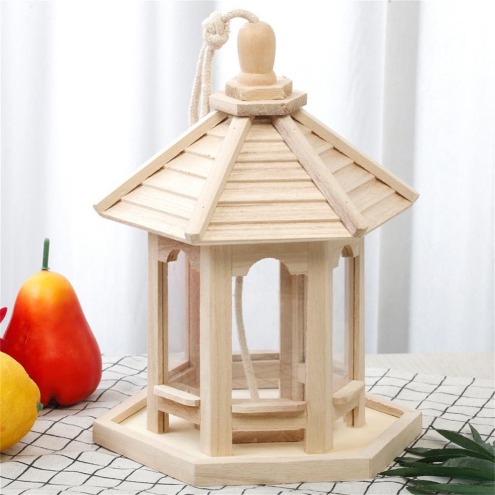 Bird Feeder with Transparent Acrylic Panel and Wooden Roof, 10.2x8.2x7.8 Inches