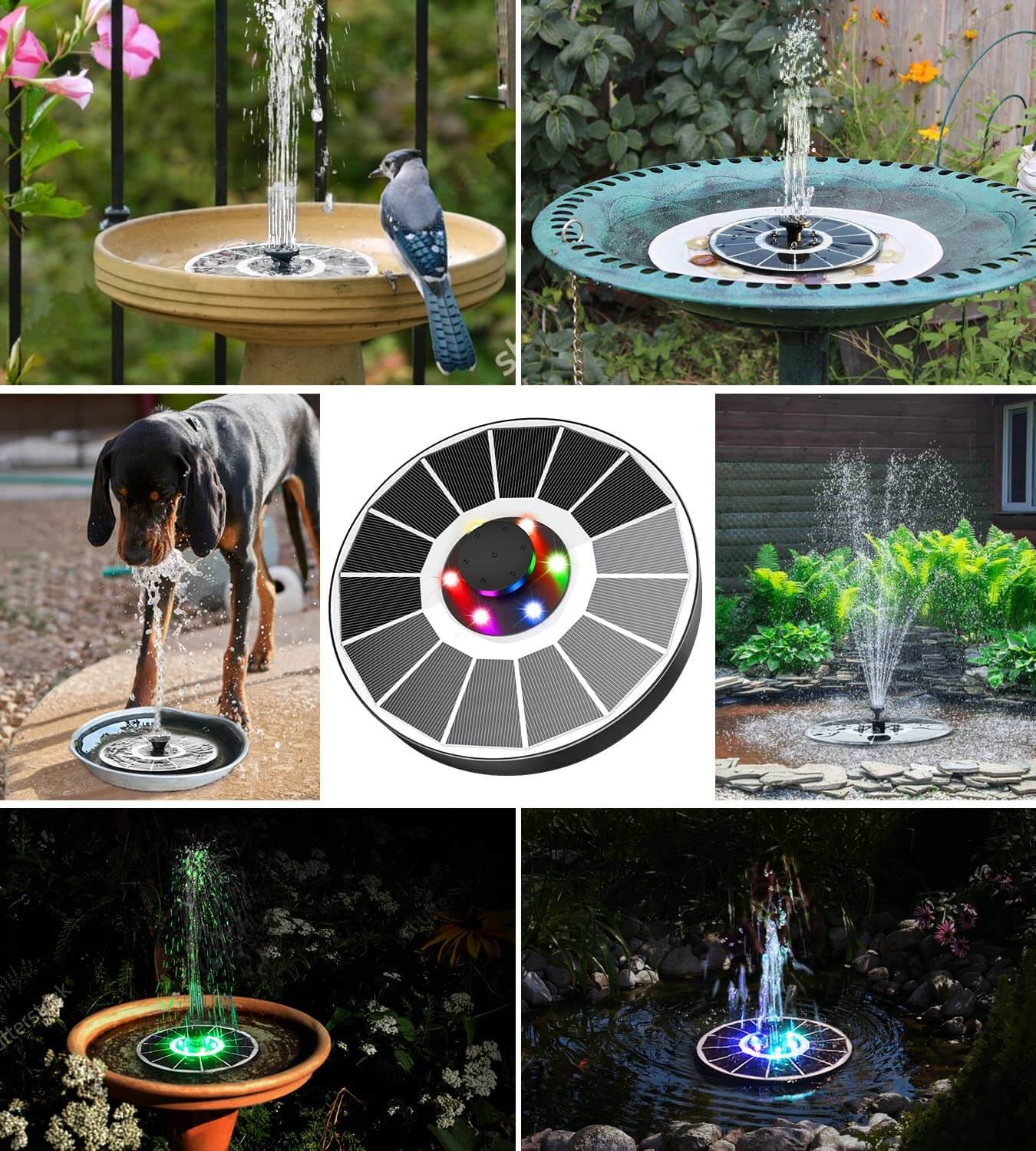 Solar Water Fountain Pump with Four Spray Nozzles and Adjustable Height