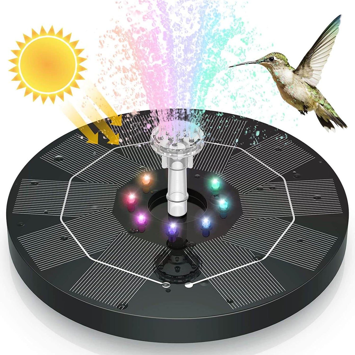 Solar Water Fountain Pump with Four Spray Nozzles and Adjustable Height
