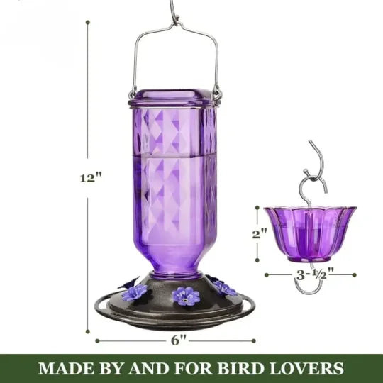 Glass Hummingbird Feeder with Six Feeding Ports and Ant Moat, 24oz Capacity