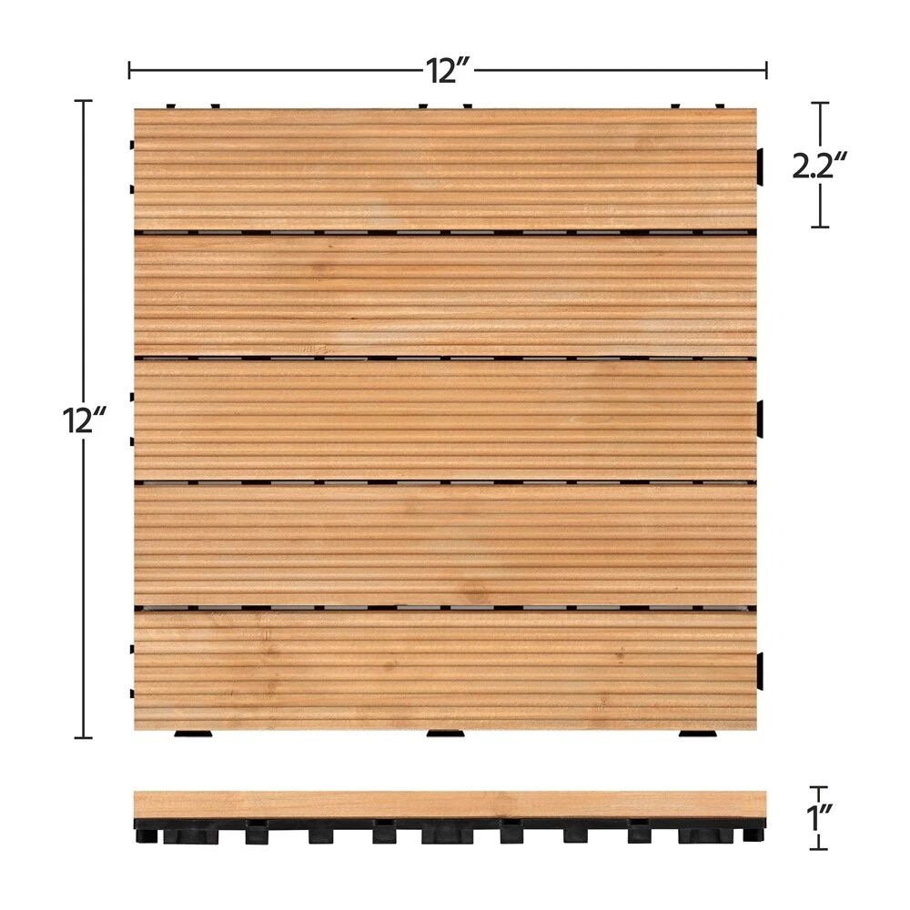 Fir Wood Interlocking Deck Tiles with Drainage Base and Anti-Slip Surface, 27 Pieces