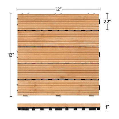 Fir Wood Interlocking Deck Tiles with Drainage Base and Anti-Slip Surface, 27 Pieces