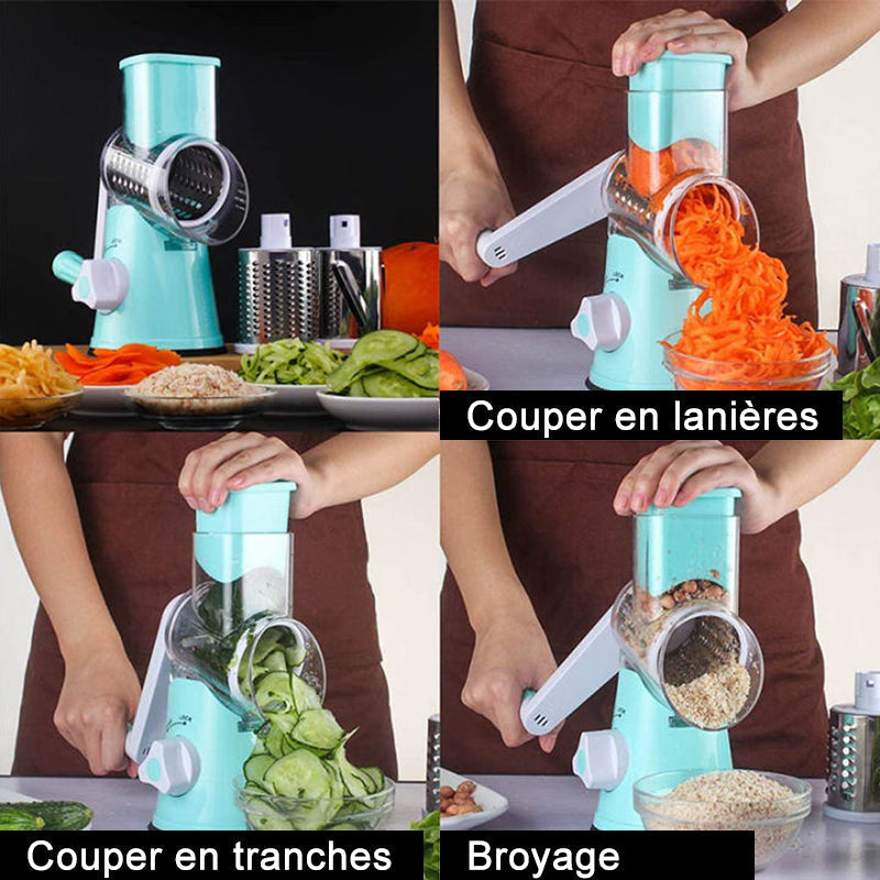 Rotary Vegetable Grater with Three Interchangeable Blades and Suction Feet