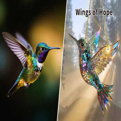 Colorful Bird Suncatcher Window Panel with Rainbow Light Reflections