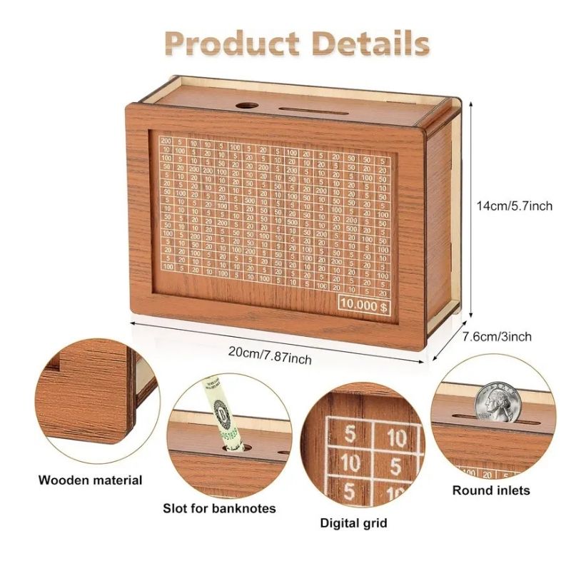 Money Savings Box with Tracking Panel and Nine Dollar Goal Options