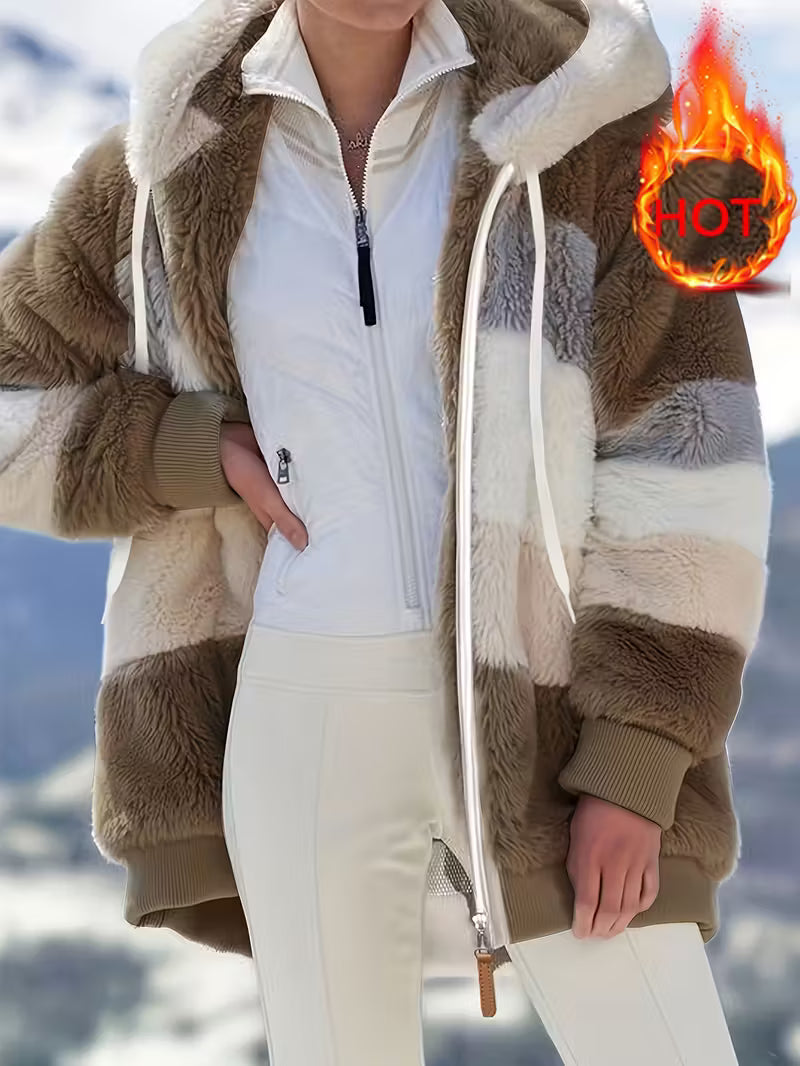 Women’s Plush Faux Fur Hooded Coat – Warm Winter Outerwear