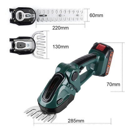 Hedge and Grass Trimmer with Dual Interchangeable Blades and Dual Battery Pack