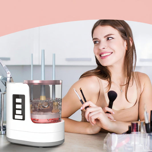 Automatic Spinning Makeup Brush Cleaner with Multiple Silicone Collars and Fast Drying