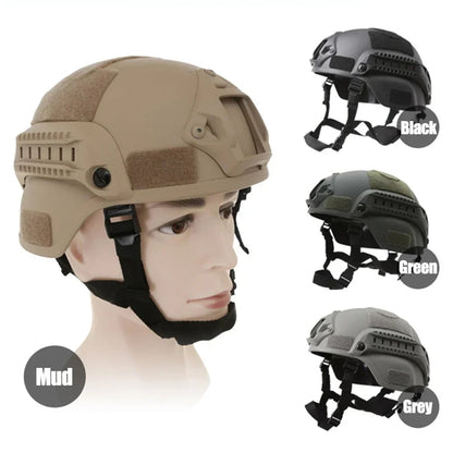 Tactical Helmet with Side Rail Mounts and Adjustable Chin Strap for Airsoft