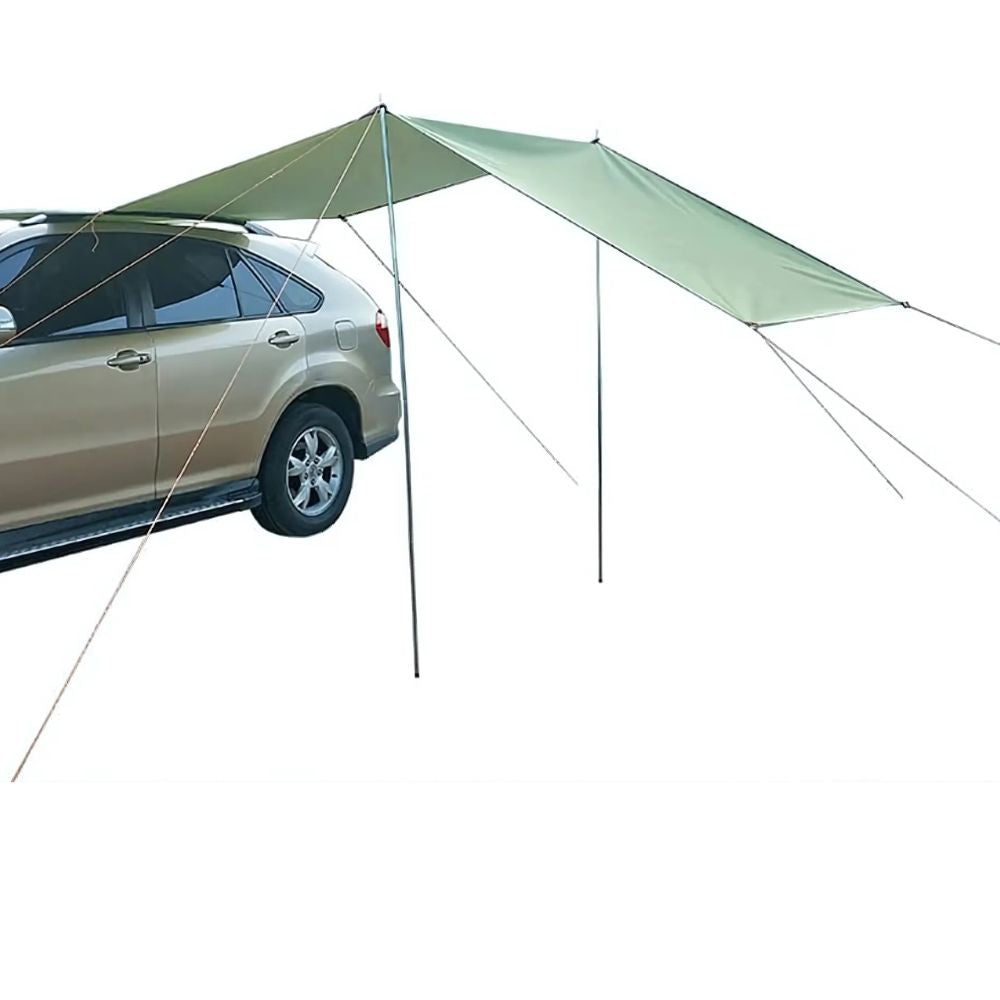 Vehicle Side Awning with Adjustable Poles and Ground Anchors, 9.84ft Coverage