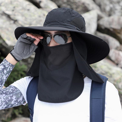 Wide Brim Fishing Hat with Breathable Mesh and Adjustable Chin Strap, Water Resistant