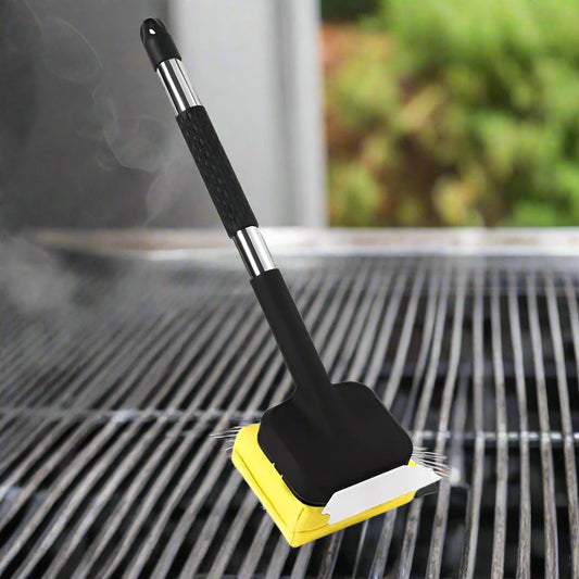 Steam Powered Grill Brush with Metal Scraper and Replaceable Cloth Head