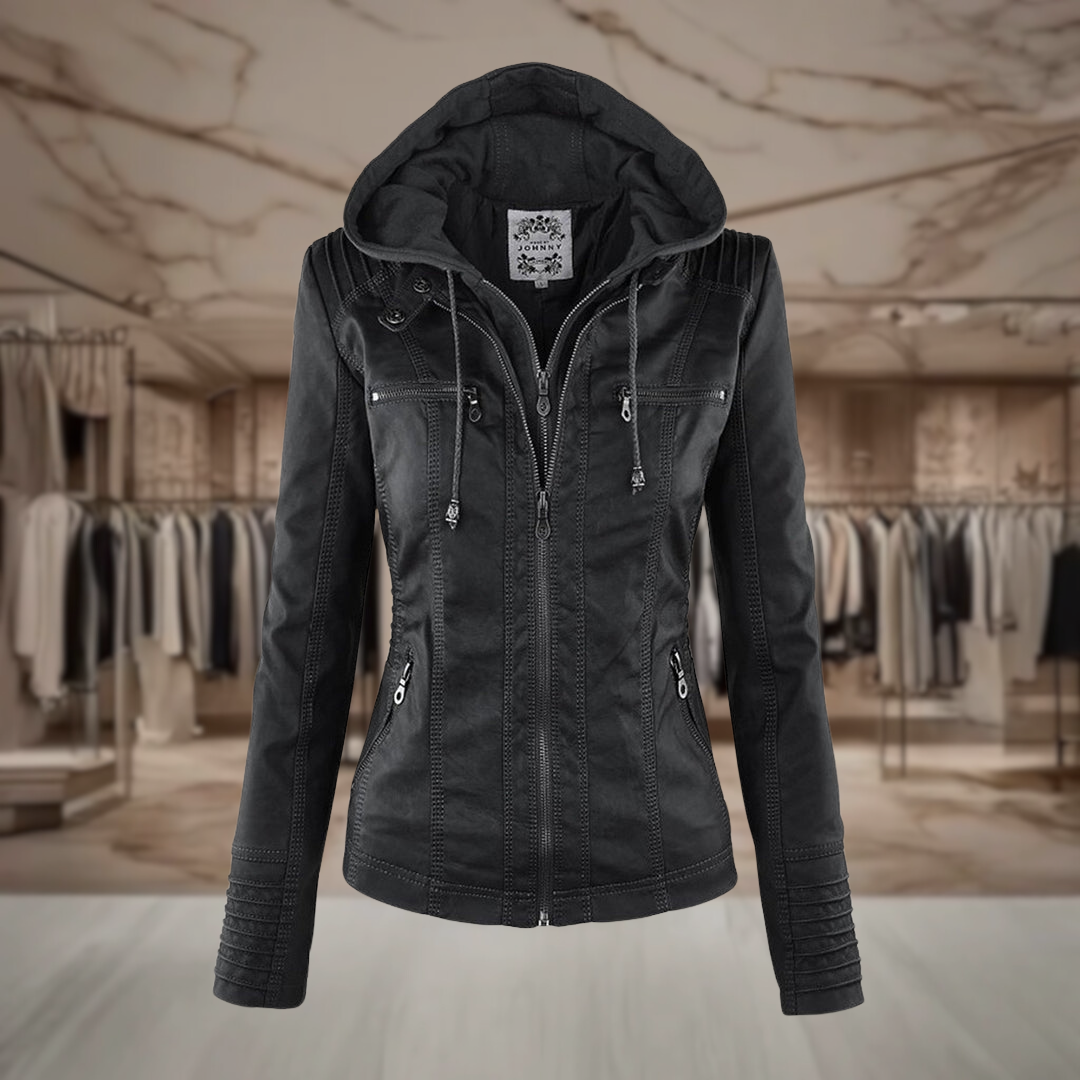 Women’s Hooded Leather Biker Jacket | Siena