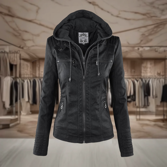 Women’s Hooded Leather Biker Jacket | Siena