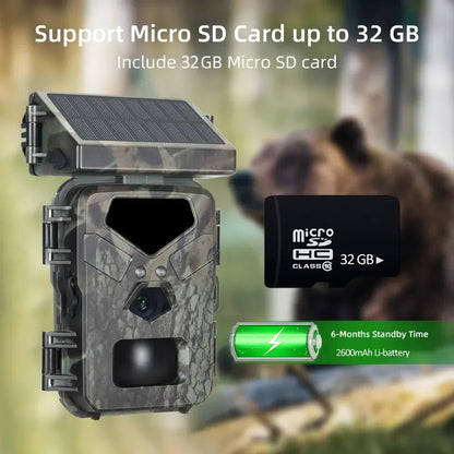 Wildlife Trail Camera with Solar Charging and 1080P Video, 65ft Night Vision