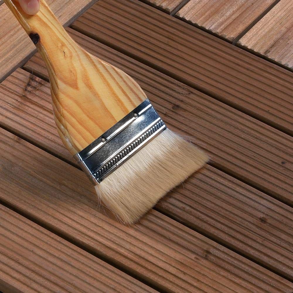 Fir Wood Interlocking Deck Tiles with Drainage Base and Anti-Slip Surface, 27 Pieces