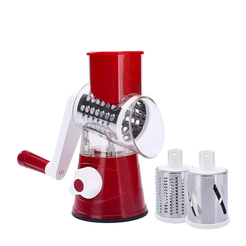 Rotary Vegetable Grater with Three Interchangeable Drums and Hand Crank