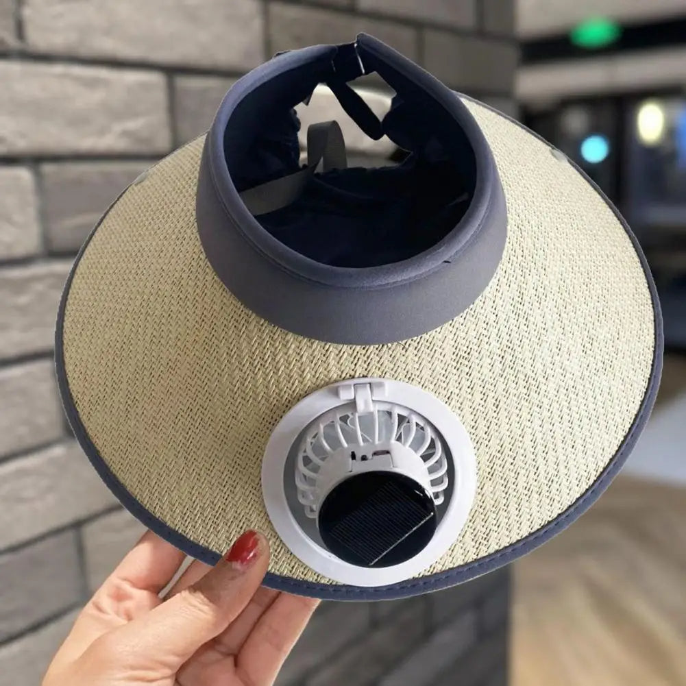 Solar Powered Cooling Fan Hat with Wide Brim and USB Charging, Adjustable Speeds