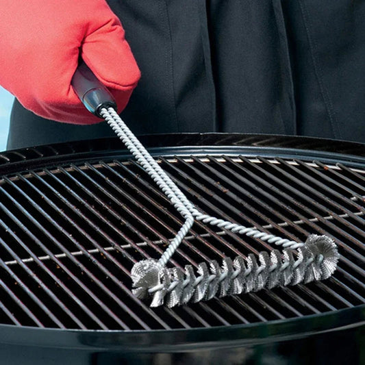 Long Handle Grill Brush with Metal Bristles and Textured Grip