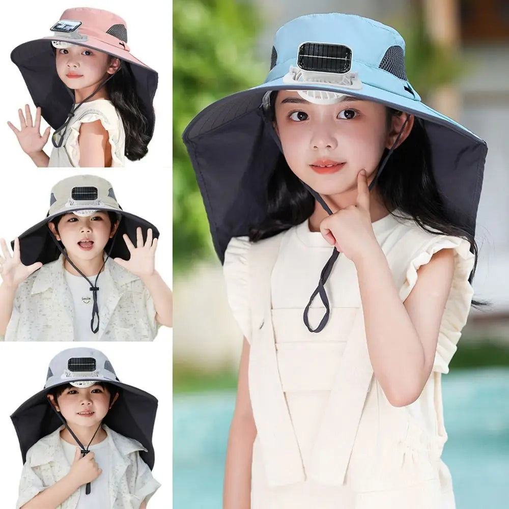 Kids Solar Powered Fan Hat with Adjustable Fit and Three Speed Cooling Fan