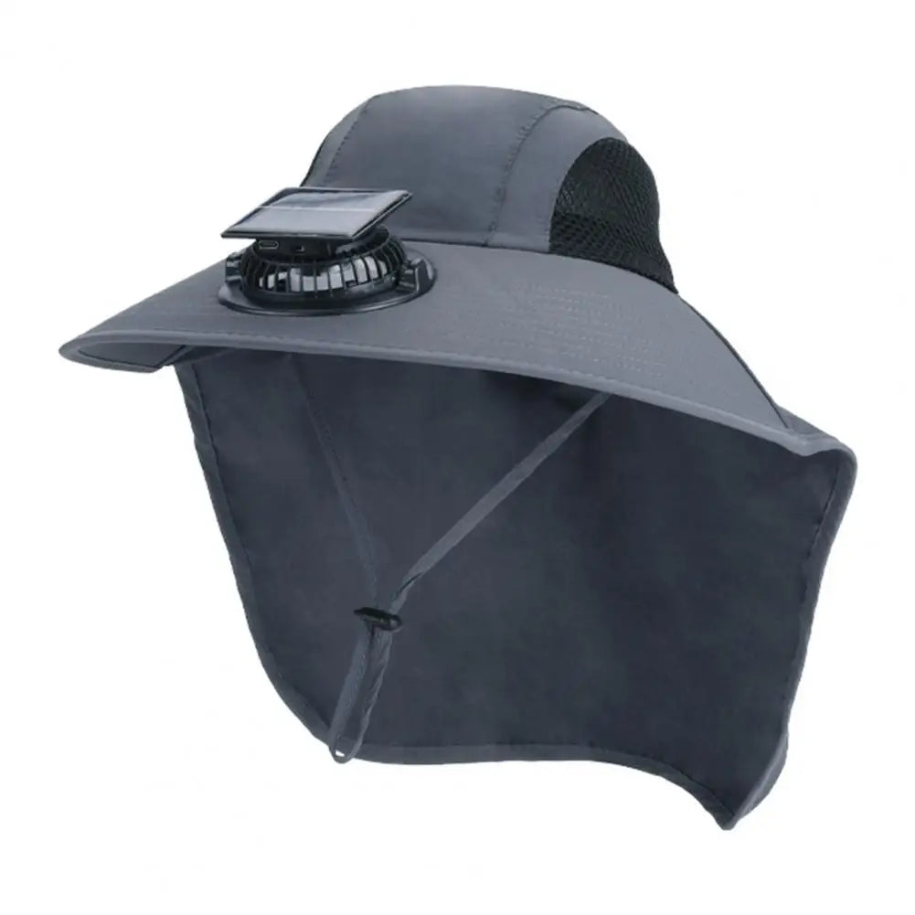 Cooling Fan Hat with Dual Airflow and Neck Shawl, Solar Powered