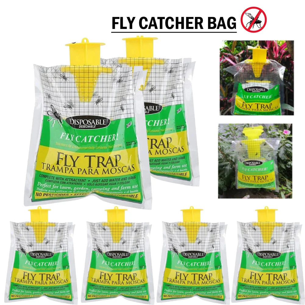 Disposable Fly Trap with Water Activated Bait and Hanging Loop