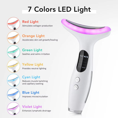LED Face and Neck Tightening Device with Microcurrent Vibration and 7-Color Light Therapy