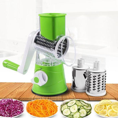 Rotary Vegetable Grater with Three Interchangeable Blades and Suction Feet