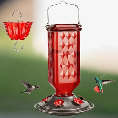 Glass Hummingbird Feeder with Six Feeding Ports and Ant Moat, 24oz Capacity