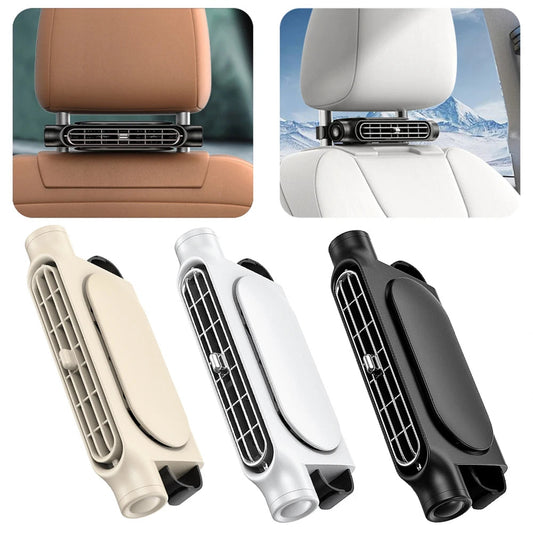 Headrest Cooling Fan with Dual Turbine Airflow and Rotating Outlets, Type C Charging