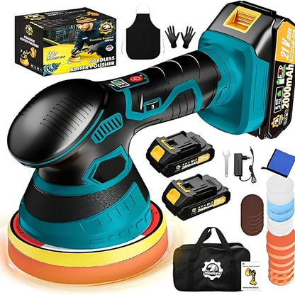 Battery-Powered Orbital Car Polisher with Variable Speed and Foam Pad Kit