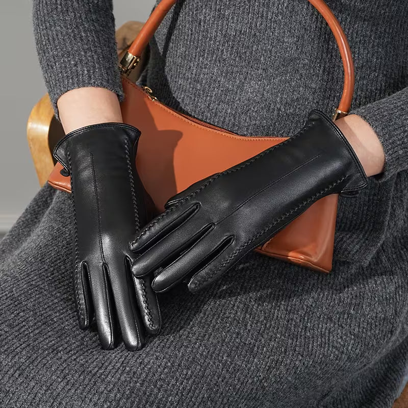 Women’s Sheepskin Leather Gloves – Warm Touchscreen Winter Design
