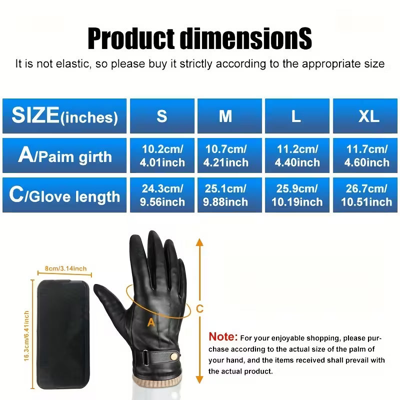 Men’s Touchscreen Leather Winter Gloves – Warm Thermal Design