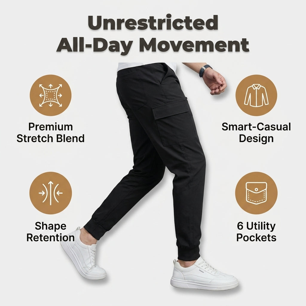 Stretch Cargo Jeans with Six Pockets and Elastane Blend, Slim Fit
