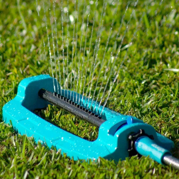 Oscillating Lawn Sprinkler with 18 Nozzle Heads and Adjustable Spray Patterns, 4500 Sq Ft Coverage