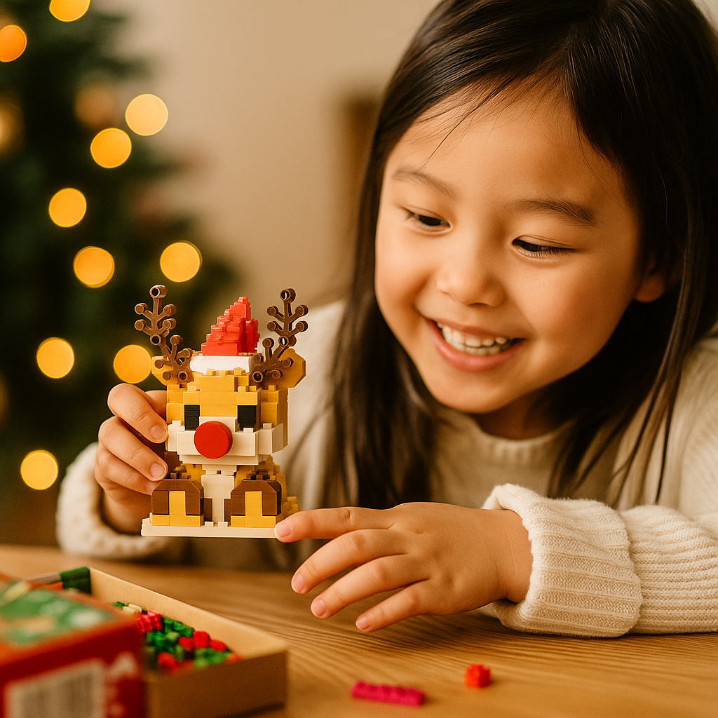 Block Assembly Christmas Figures with Snap Together Pieces and Step Instructions