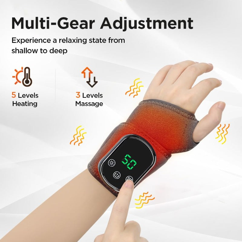Wrist Massager with Heat and Vibration, Rechargeable with Adjustable Strap