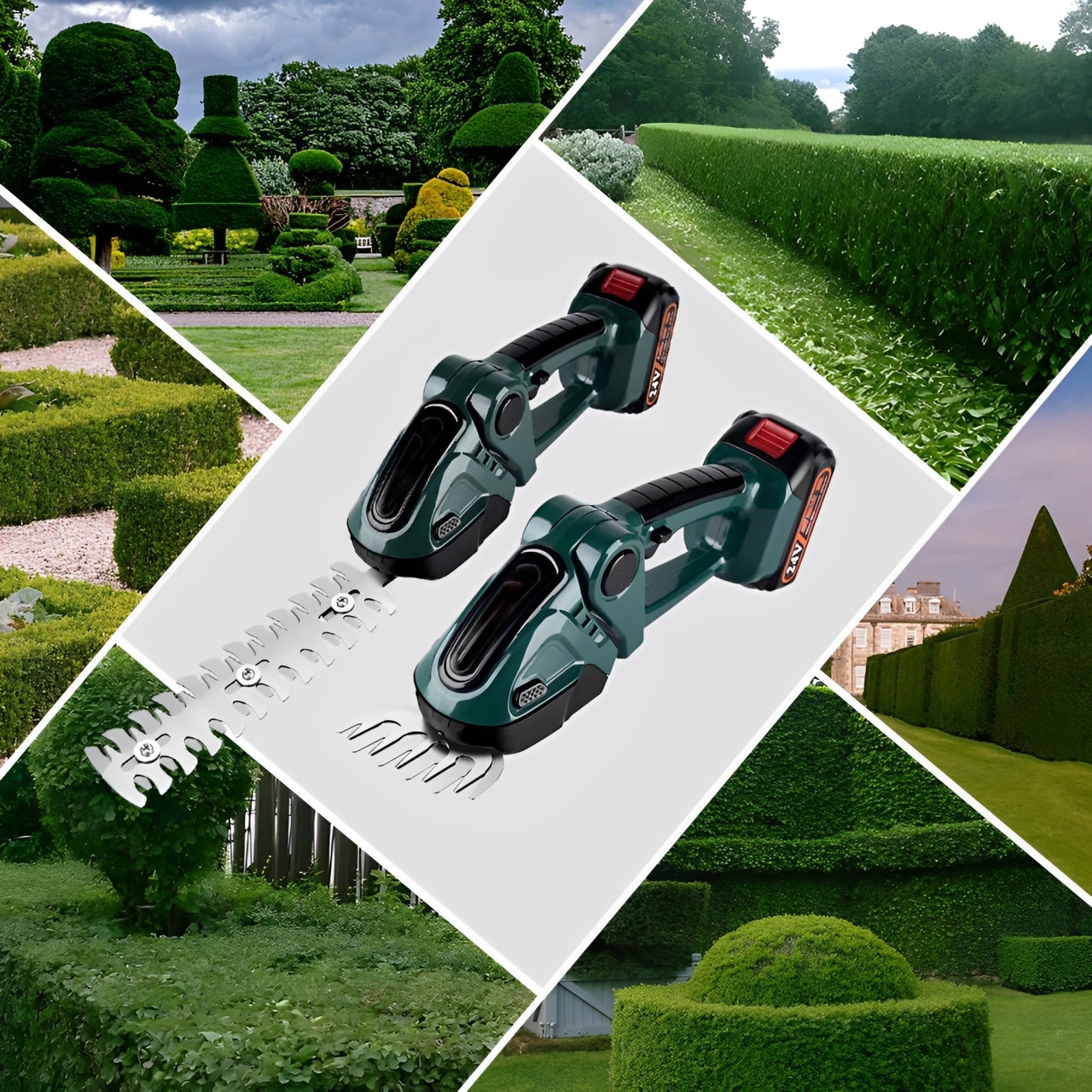 Hedge and Grass Trimmer with Dual Interchangeable Blades and Dual Battery Pack