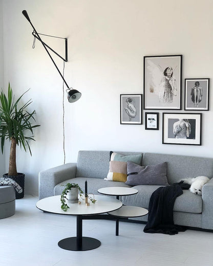 Adjustable Wall Lamp with Extended Arm and Cast Iron Counterweight, Hardwired