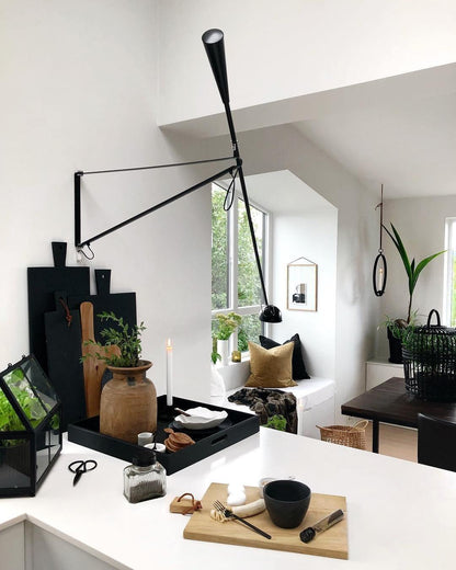 Adjustable Wall Lamp with Extended Arm and Cast Iron Counterweight, Hardwired