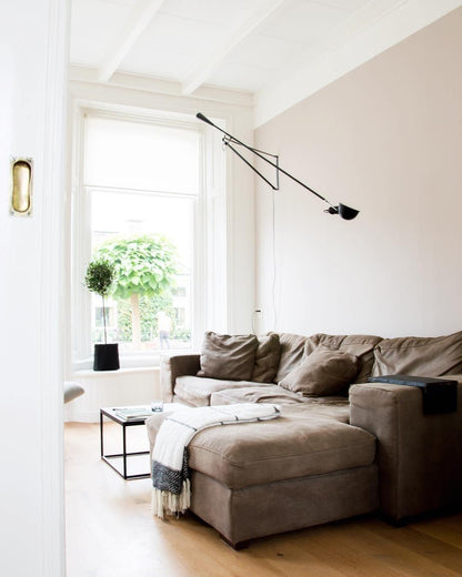 Adjustable Wall Lamp with Extended Arm and Cast Iron Counterweight, Hardwired