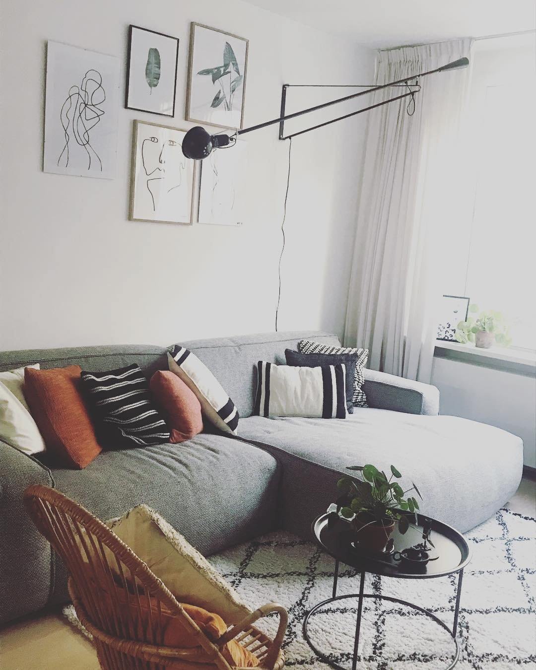 Adjustable Wall Lamp with Extended Arm and Cast Iron Counterweight, Hardwired