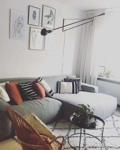 Adjustable Wall Lamp with Extended Arm and Cast Iron Counterweight, Hardwired