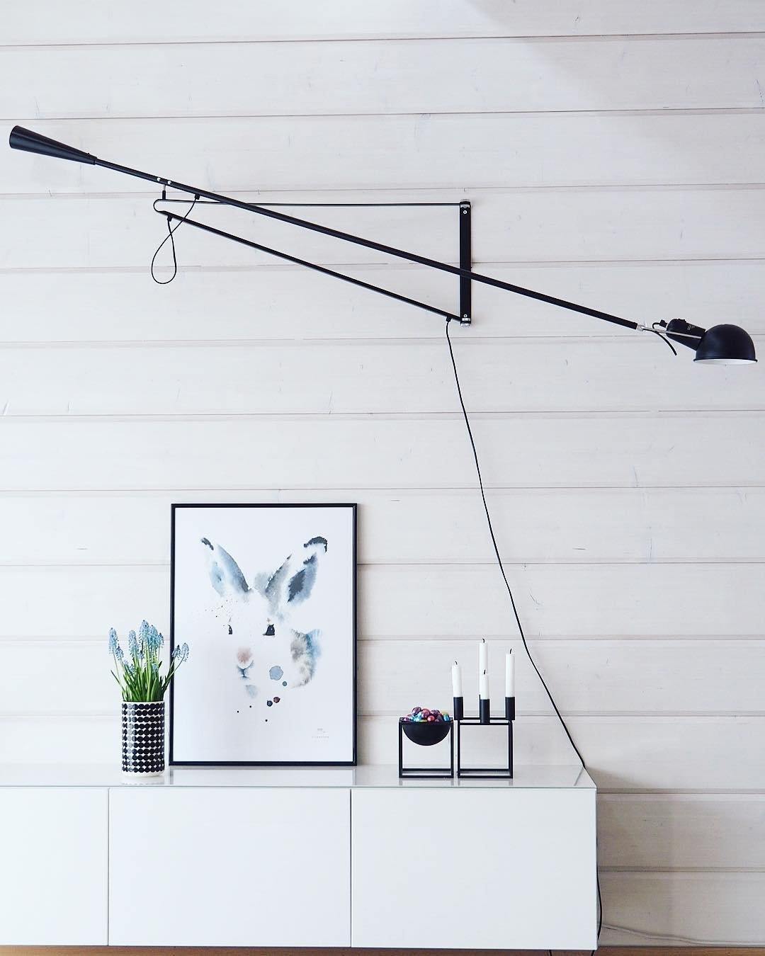 Adjustable Wall Lamp with Extended Arm and Cast Iron Counterweight, Hardwired