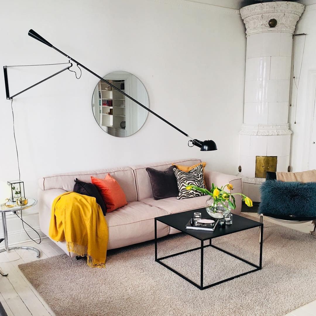 Adjustable Wall Lamp with Extended Arm and Cast Iron Counterweight, Hardwired