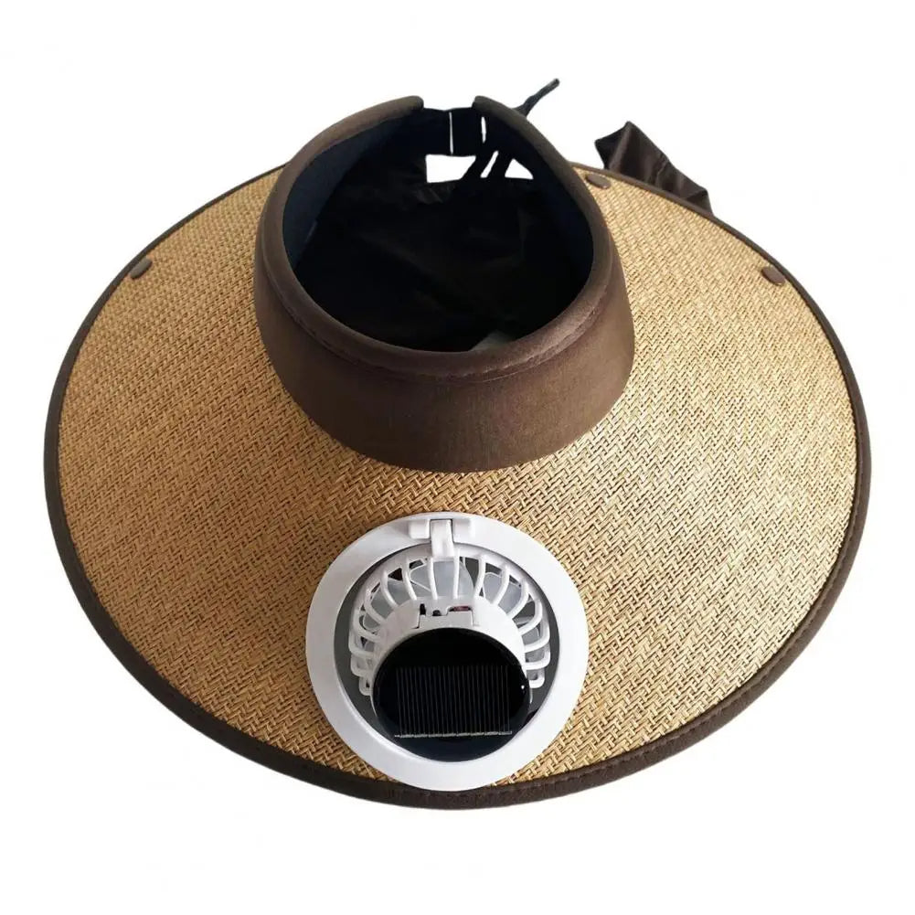 Solar Powered Cooling Fan Hat with Wide Brim and USB Charging, Adjustable Speeds