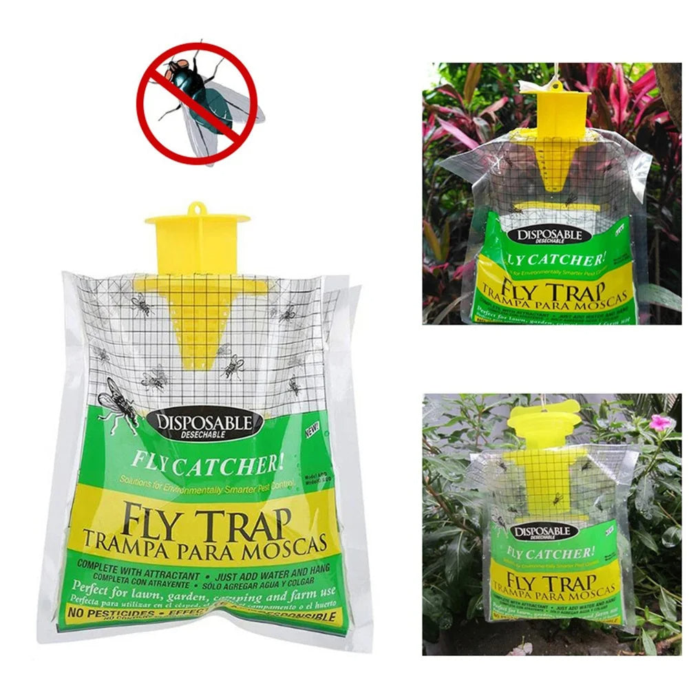 Disposable Fly Trap with Water Activated Bait and Hanging Loop