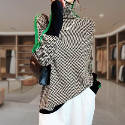 Women’s Striped Mock Neck Pullover Sweater | Aria